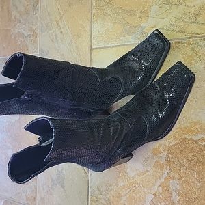 Black leather Gasoline brand heeled boots